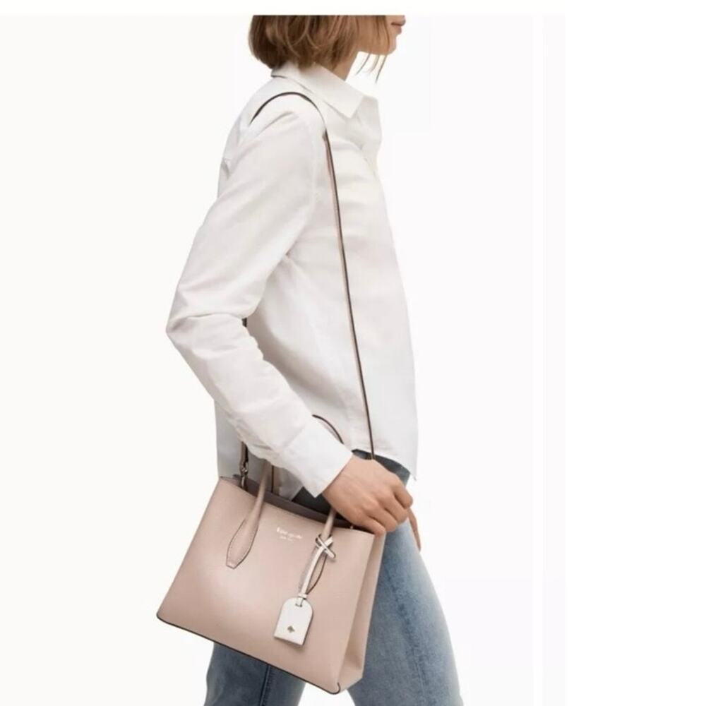 Kate Spade‎ Eva Small Leather Satchel Crossbody Bag Purse Warm Beige/Blush